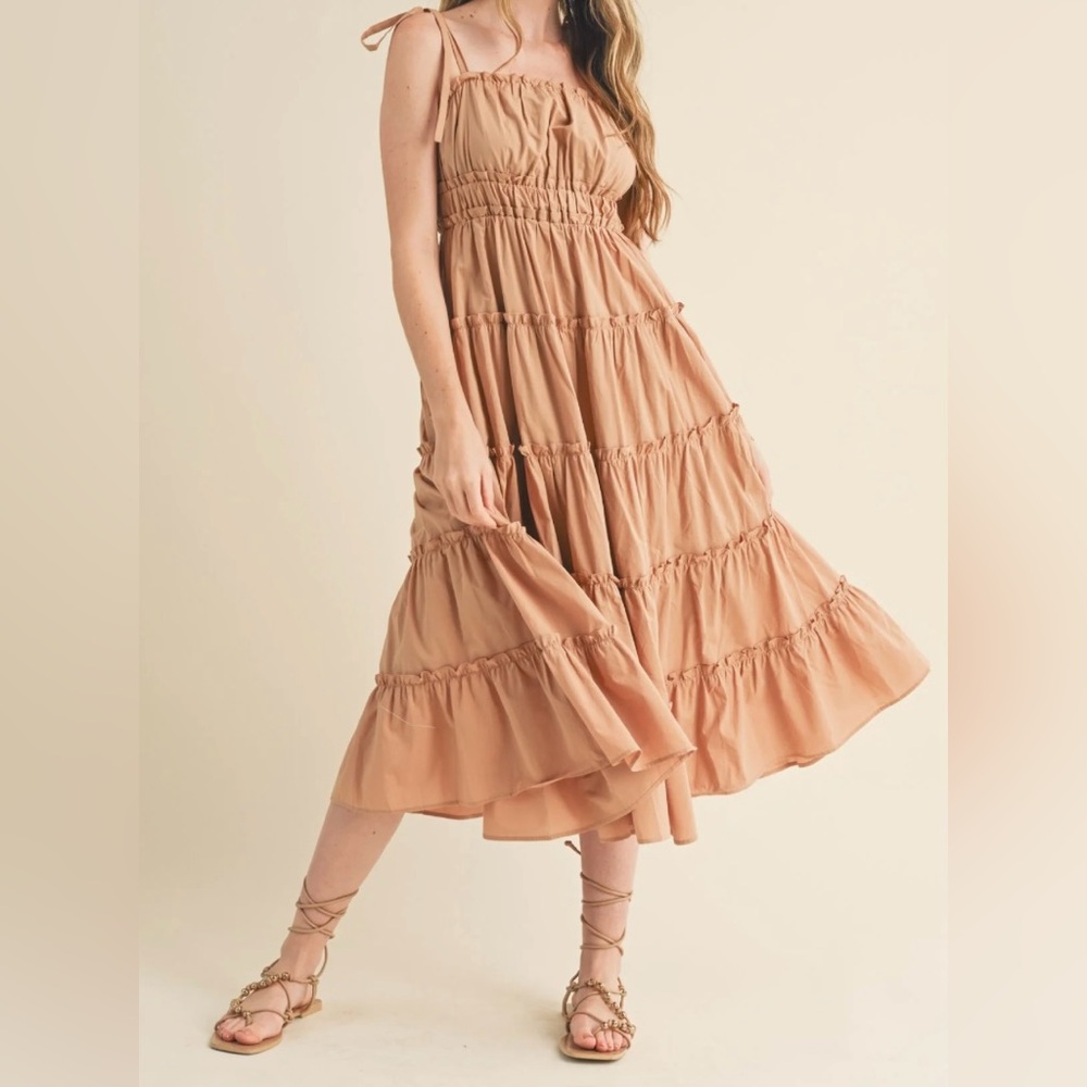 Elegant Tan Tiered Dress